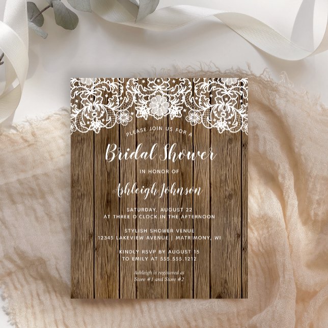 Budget Rustic Wood Lace Bridal Shower Invitation (Creator Uploaded)
