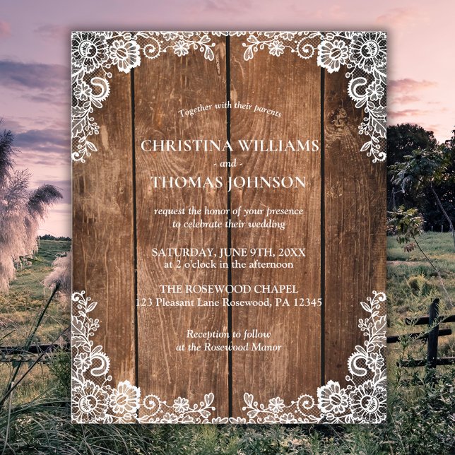 Budget Rustic Wood Lace Country Wedding Invitation (Creator Uploaded)