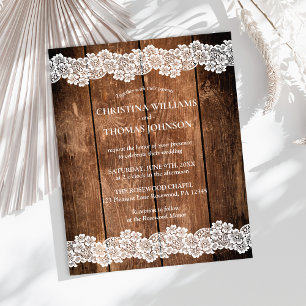 Budget Rustic Wood Lace Wedding Invitation