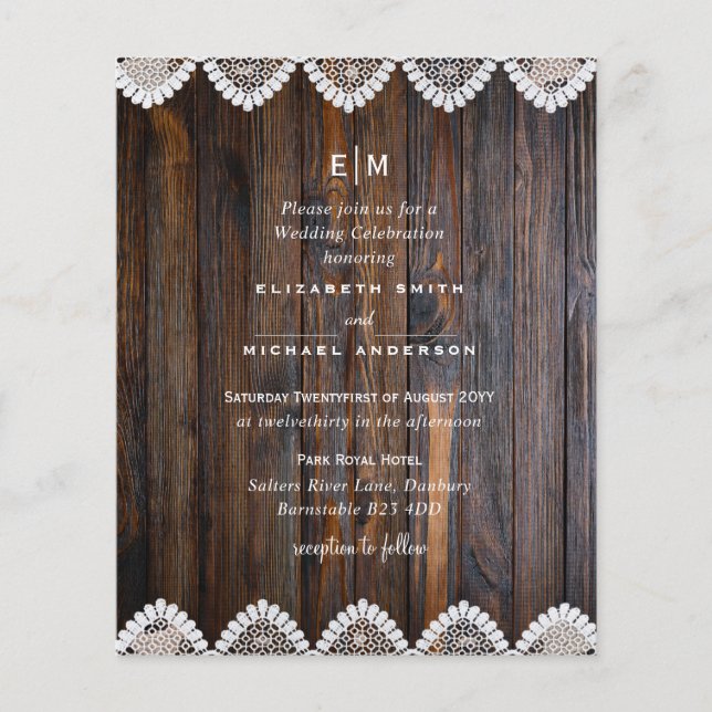 BUDGET Rustic Wood Lace Wedding Invitation (Front)