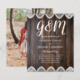 BUDGET Rustic Wood Lace Wedding Invitation