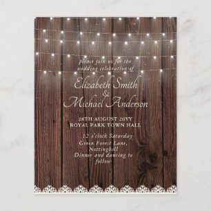 Budget Rustic  Wood Lights Lace Wedding Invites