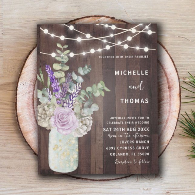 Budget Rustic Wood Mason Jar Wedding Invitation (Creator Uploaded)