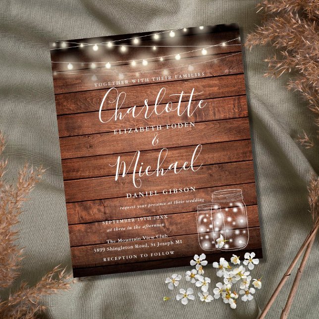 Budget Rustic Wood Mason Jars Wedding Invitation (Creator Uploaded)