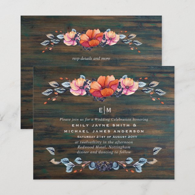 Budget Rustic Wood Orange  Wedding Invites (Front/Back)