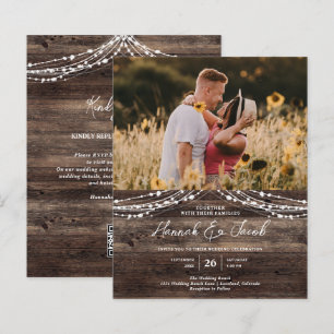 Budget Rustic Wood QR Code RSVP Wedding Invitation