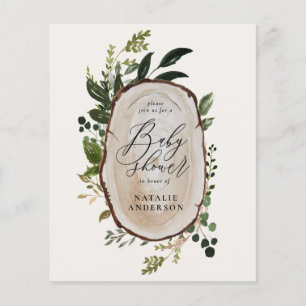 budget rustic wood slice baby shower flyer