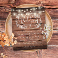 Budget Rustic Wood String Light Wedding Invitation