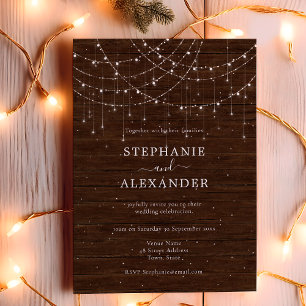 Budget Rustic Wood String Lights Wedding Invite