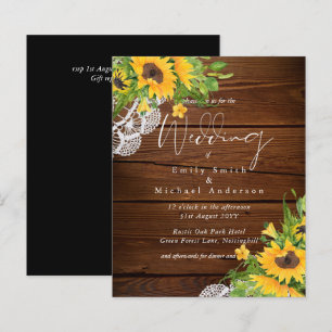 BUDGET Rustic Wood Sunflowers Lace Wedding Invites
