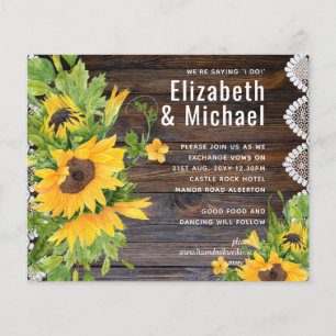 BUDGET Rustic Wood Sunflowers Lace Wedding Invites