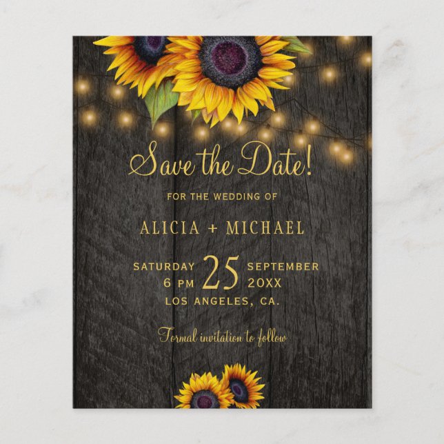 Budget rustic wood wedding save the date postcard (Front)