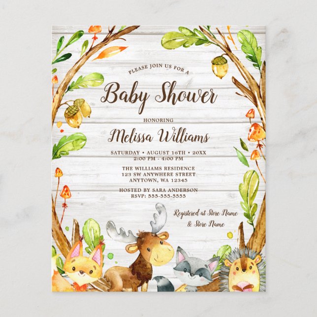 Budget Rustic Woodland Animals Baby Shower (Front)