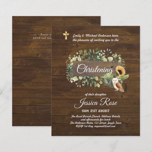 BUDGET Rustic Woodland Christening Invite Baptism  (Front/Back)