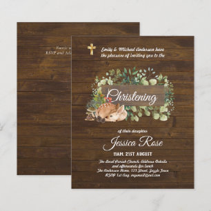 BUDGET Rustic Woodland Christening Invite Baptism 