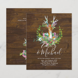 Budget Rustic Woodland Deer Floral Wedding Invites