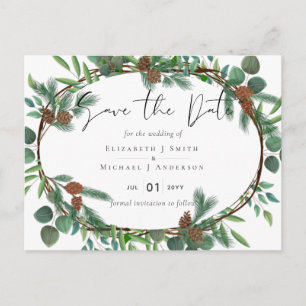 Budget Rustic Woodland Greenery Save The Date Postcard