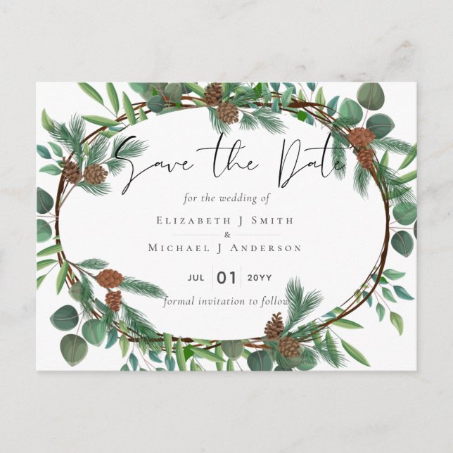 Budget Rustic Woodland Greenery Save The Date Postcard (Front)