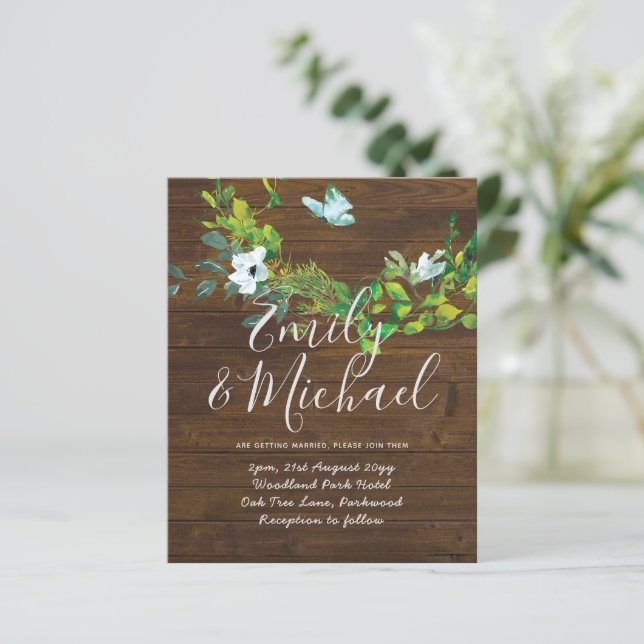 Budget Rustic Woodland Greenery Wedding Invites (Standing Front)