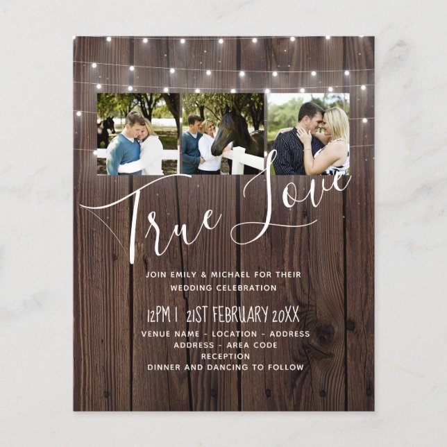 BUDGET Rustic Woodland Lights Wedding Invites (Front)