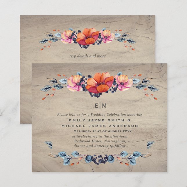 Budget Rustic Woodland Orange  Wedding Invites (Front/Back)