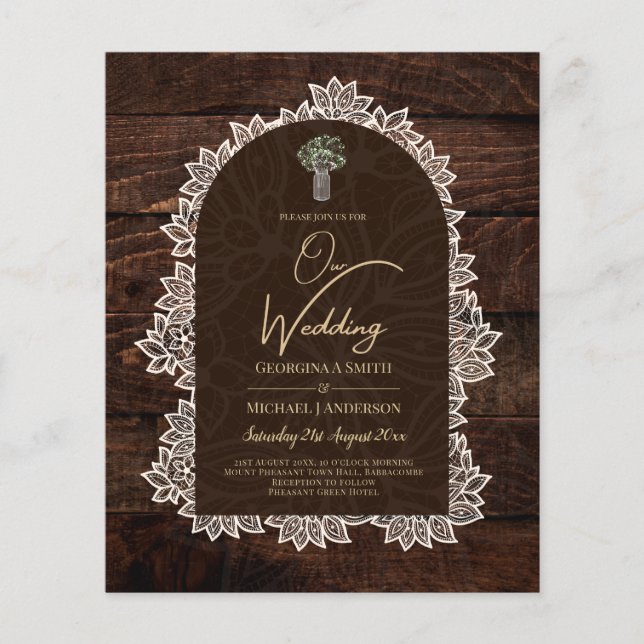 BUDGET Rustic Woodland Wedding Wood Lace INVITE Flyer (Front)