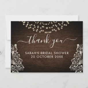 Budget Rustic Woodsy Lights Lace Wood Wedding Thank You Card