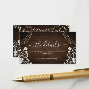Budget Rustic Woodsy Lights Wood Wedding Details Enclosure Card