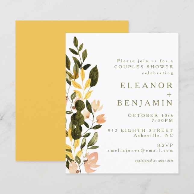 Budget Rustic Yellow Floral Bridal Shower Invite (Front/Back)