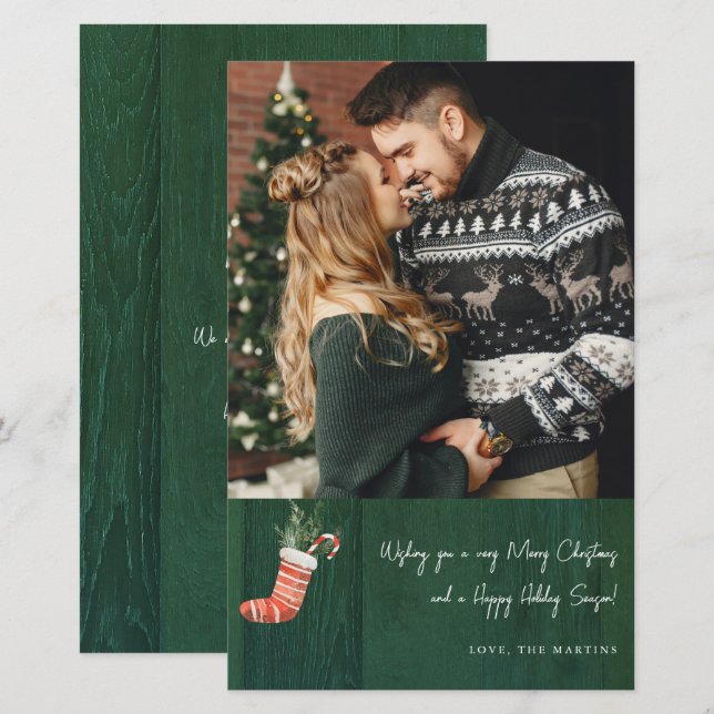 Budget RusticGreenWood & Christmas Stocking Note M (Front/Back)