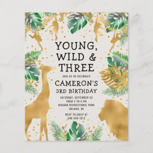 Budget Safari 3rd Birthday Green Ecru Invite