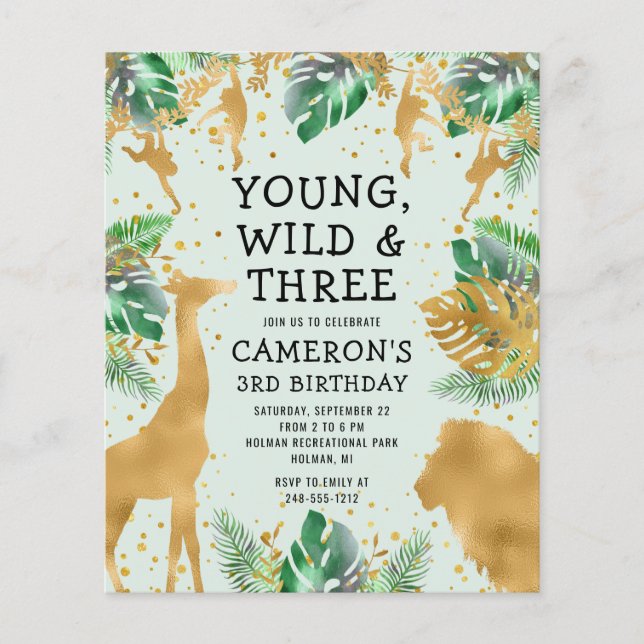 Budget Safari 3rd Birthday Pastel Green Invite (Front)