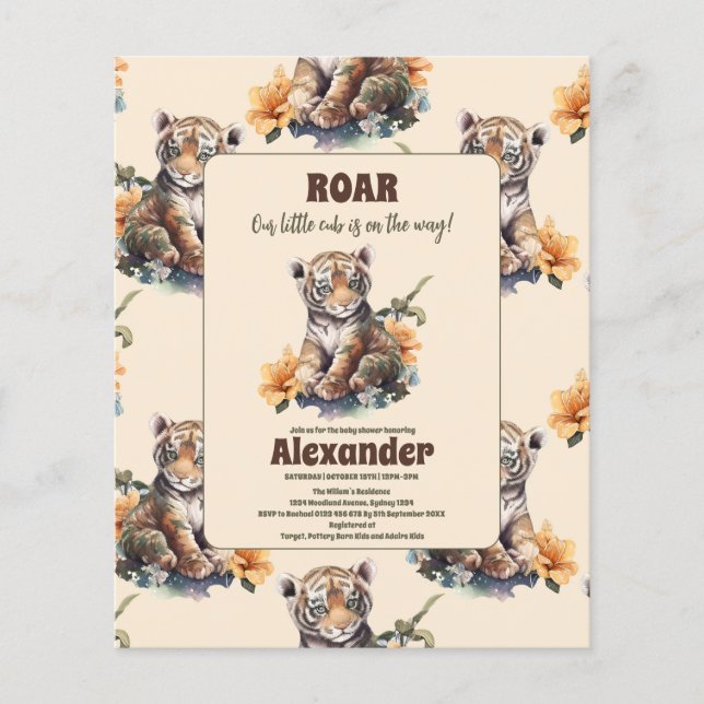 Budget Safari Animal Jungle Tiger Baby Shower  Flyer (Front)