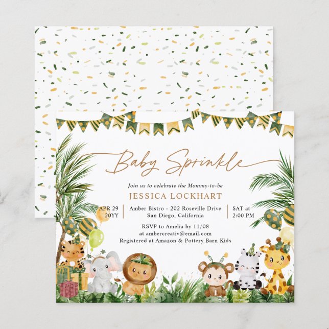 Budget Safari Animals Baby Sprinkle Invitation (Front/Back)
