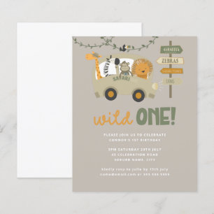 Budget Safari Animals Wild One Birthday Invitation