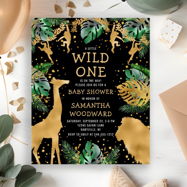 Budget Safari Baby Shower Black Gold Invitation (Creator Uploaded)