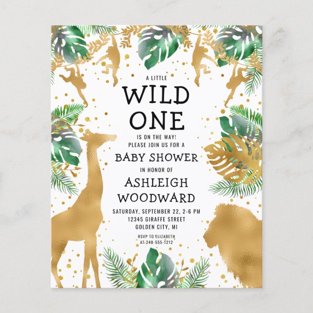 Budget Safari Baby Shower Green Gold Invitation (Front)