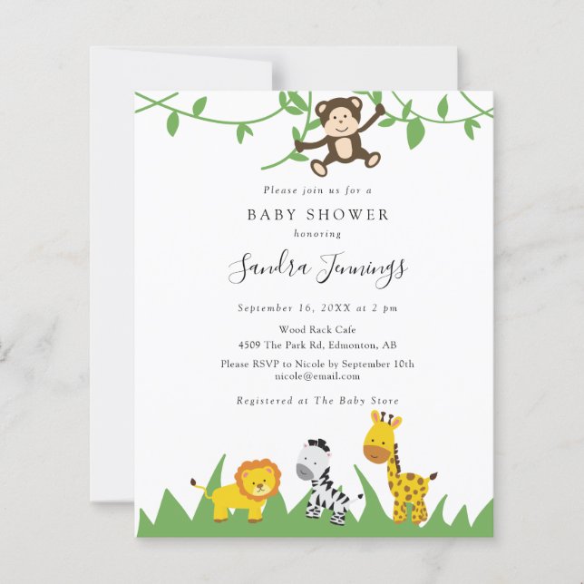 Budget Safari Baby Shower Jungle Animals Cute (Front)