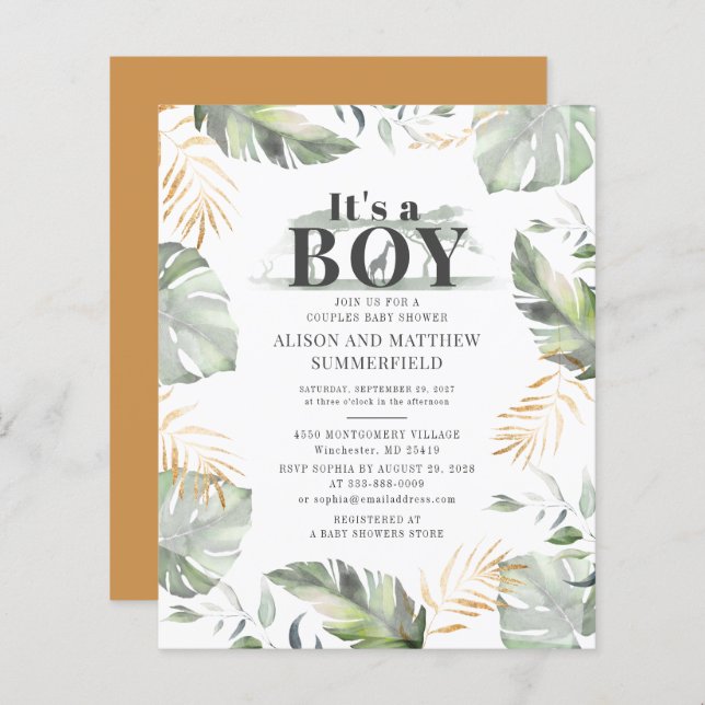 Budget Safari Giraffe Botanical Boy Baby Shower (Front/Back)