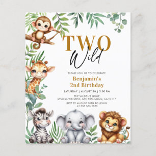 Budget Safari Two Wild Animals 2nd Birthday Invite
