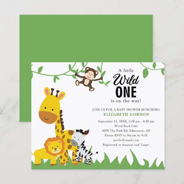 Budget Safari Wild One Baby Shower Jungle Animals  (Front/Back)