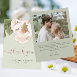 Budget Sage and Blush Floral Photo Thank You Card