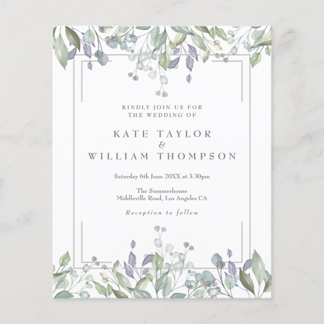 Budget Sage And Lilac Floral Wedding Invitation (Front)