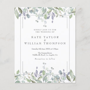 Budget Sage And Lilac Floral Wedding Invitation
