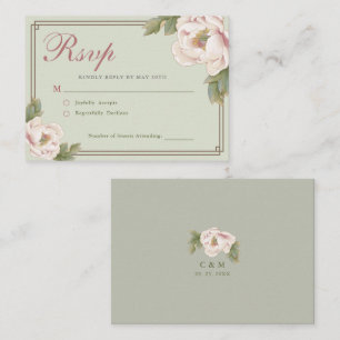 BUDGET Sage & Blush Peony Floral Wedding RSVP Card