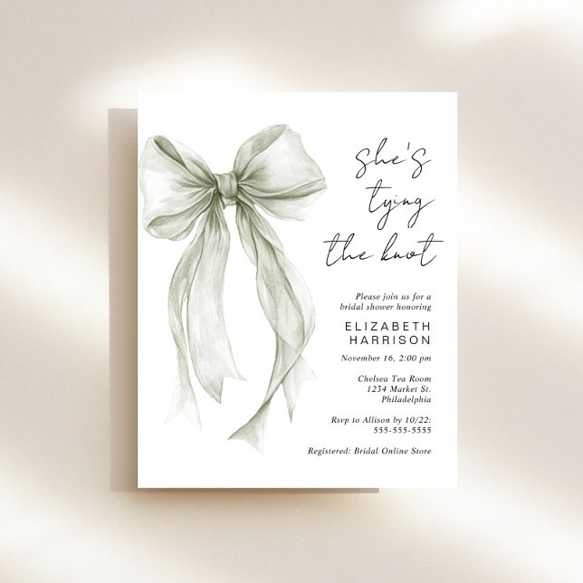Budget Sage Bow Watercolor Bridal Shower Invite (Creator Uploaded)