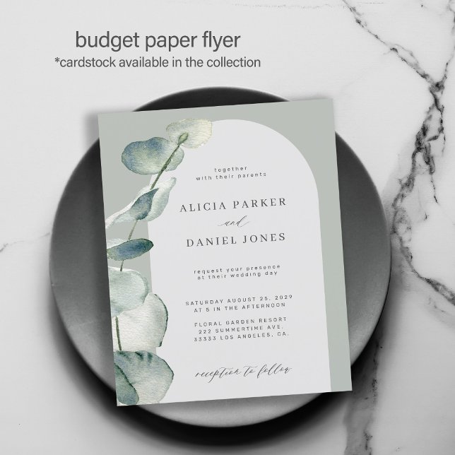 Budget sage eucalyptus arch wedding invitation flyer (Creator Uploaded)