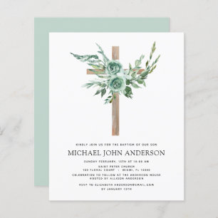Budget Sage Eucalyptus Baptism Greenery Invitation