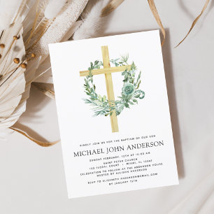Budget Sage Eucalyptus Baptism Greenery Wreath Invitation