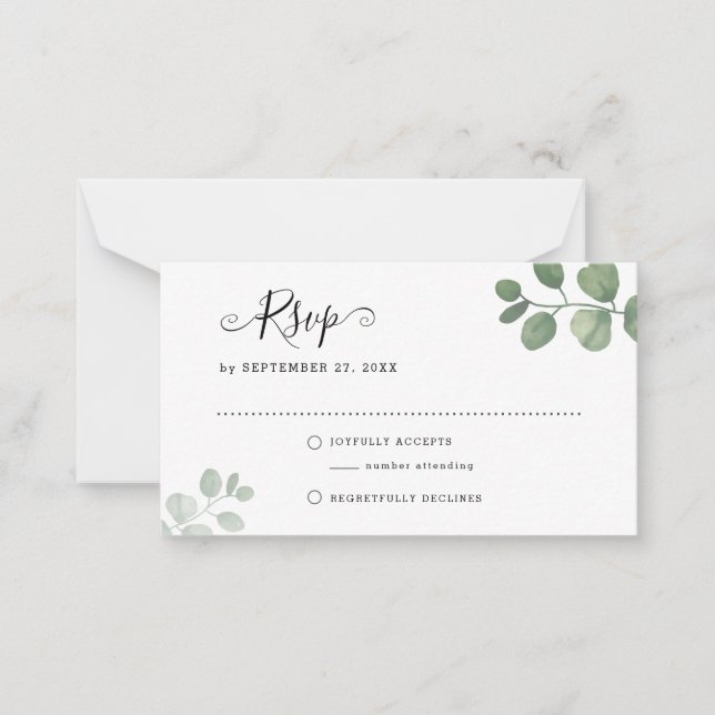BUDGET Sage Eucalyptus Greenery RSVP Wedding Card (Front)